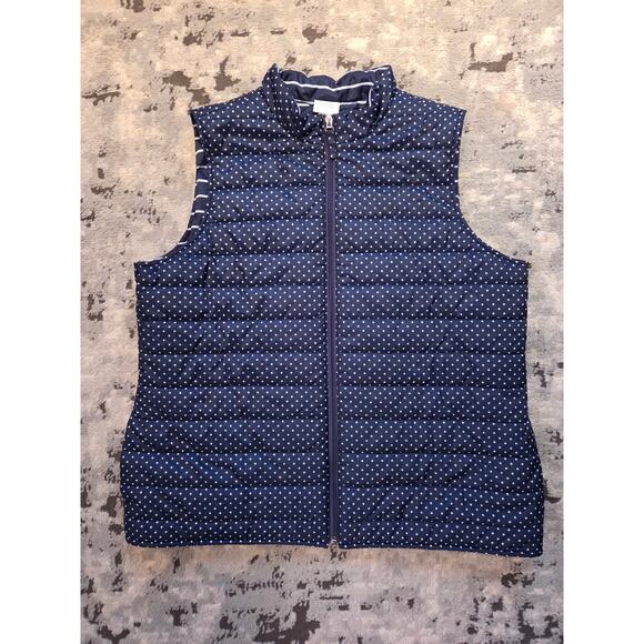 Chico's Polka Dot Navy Blue Vest -Size Large Nautical Preppy Outdoor Collegiate - Picture 1 of 8